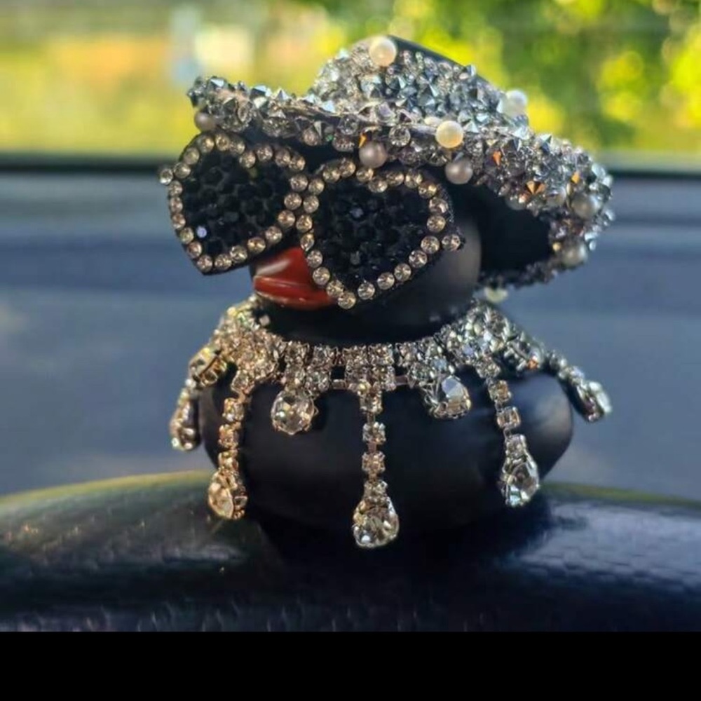 1pc Black Diamond Rubber Duck Car Decor - Fun Office Gift, Cool Dashboard